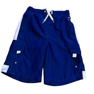 O’Rageous Boys M 10-12 Navy & White Swim Trunk Board Shorts with White Stripe